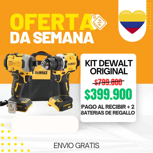 KIT ORIGINAL DEWALT: Taladro + Pistola De Impacto + 2 baterias de regallo 128V