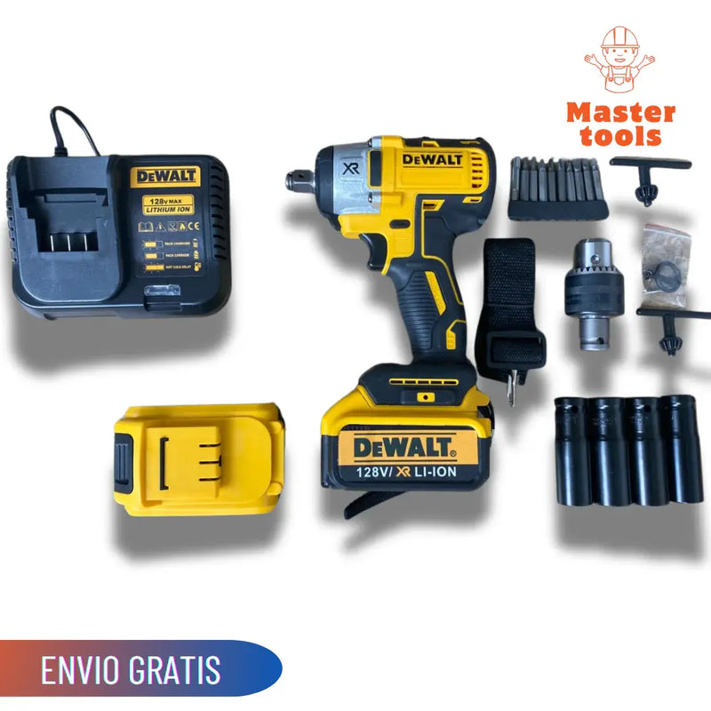 KIT ORIGINAL DEWALT: Pistola De Impacto + ACCESORIOS + 2 baterias de regallo 128V